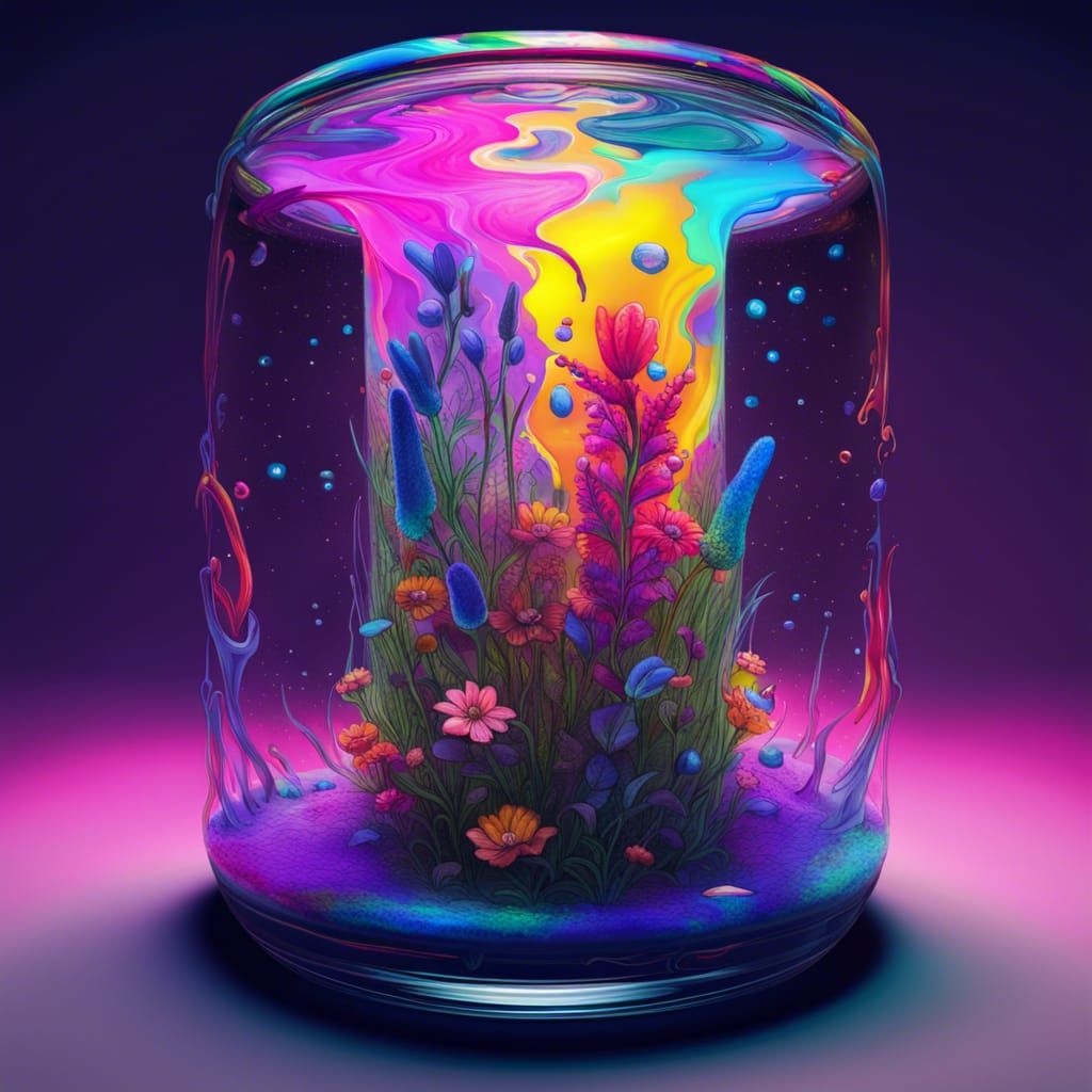 Abstract Wildflowers in Glass Cylinder: Liquid Painting