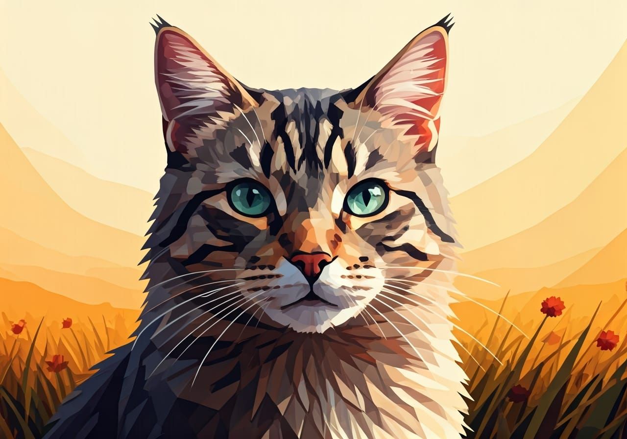 Geometric Cat Portrait in Cubist Style