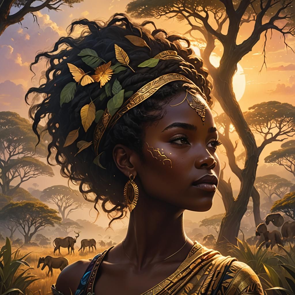African Silhouette: Ethereal Digital Portrait Painting