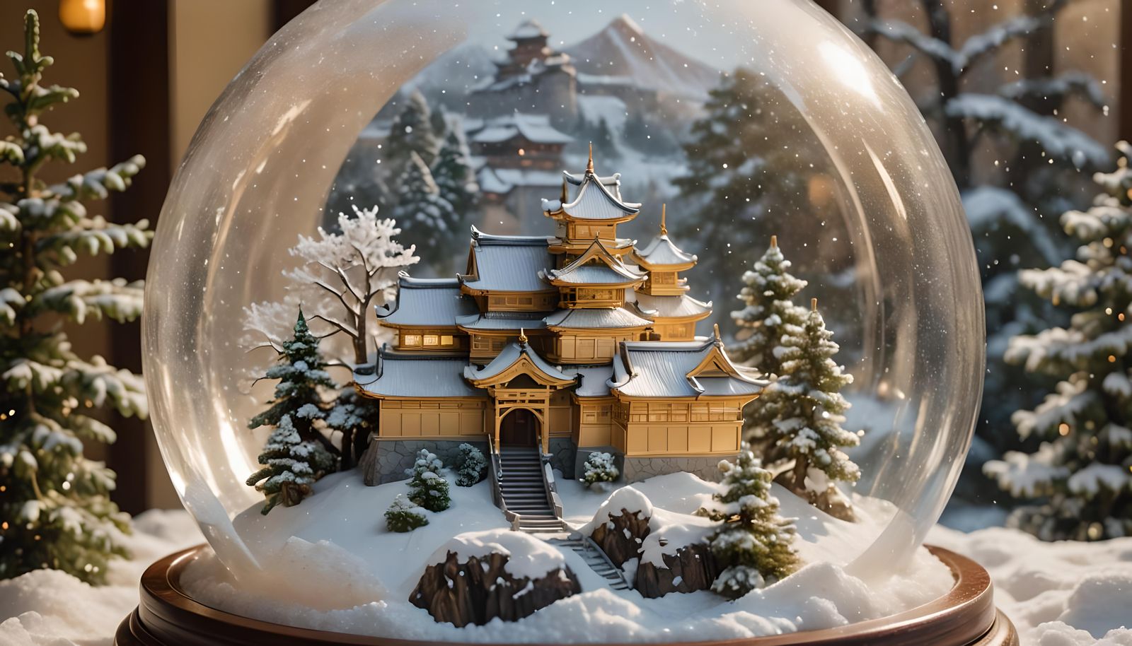 Japanese Castle Snow Globe in Hyperreal Detail