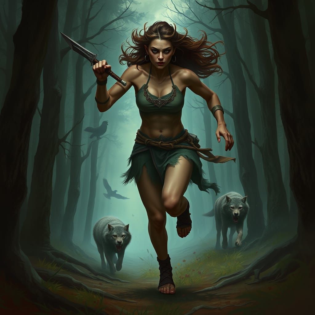 Shirtless Woman's Exhilarating Forest Run