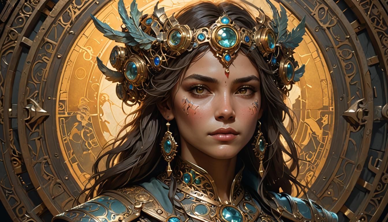 Artifact Portrait in Style of Rutkowski, Artgerm, Mucha