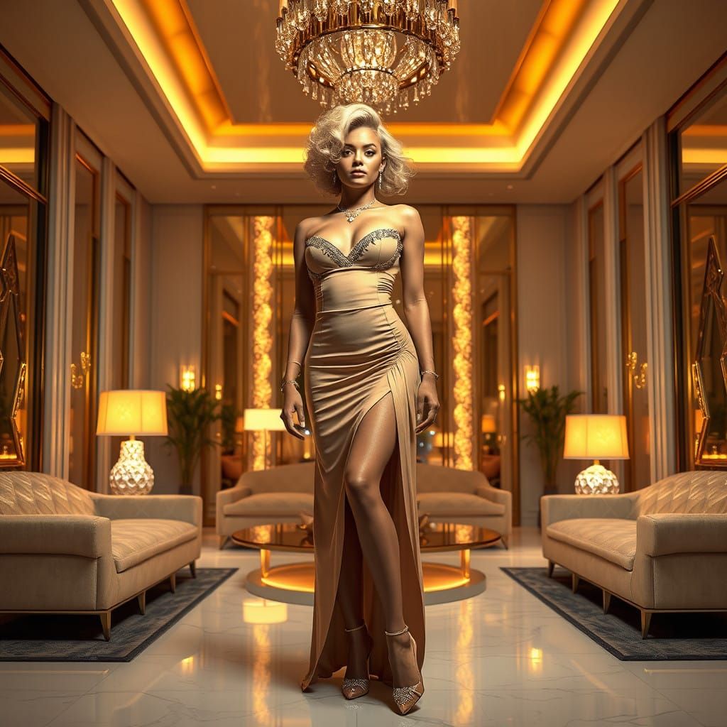 Glamorous Gucci Model in Futuristic Luxury Interior