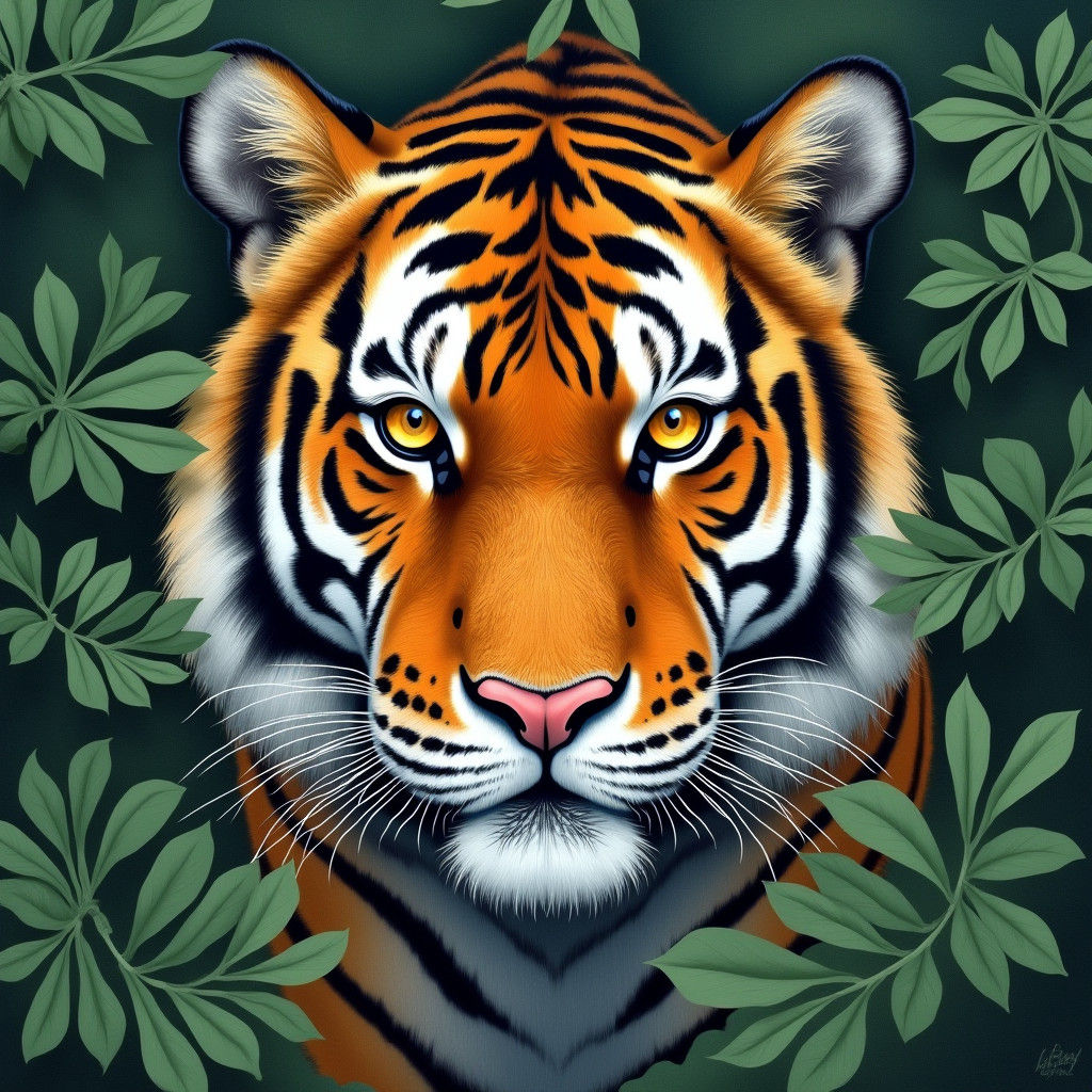 Majestic Tiger with Amber Eyes in Graphite Drawing