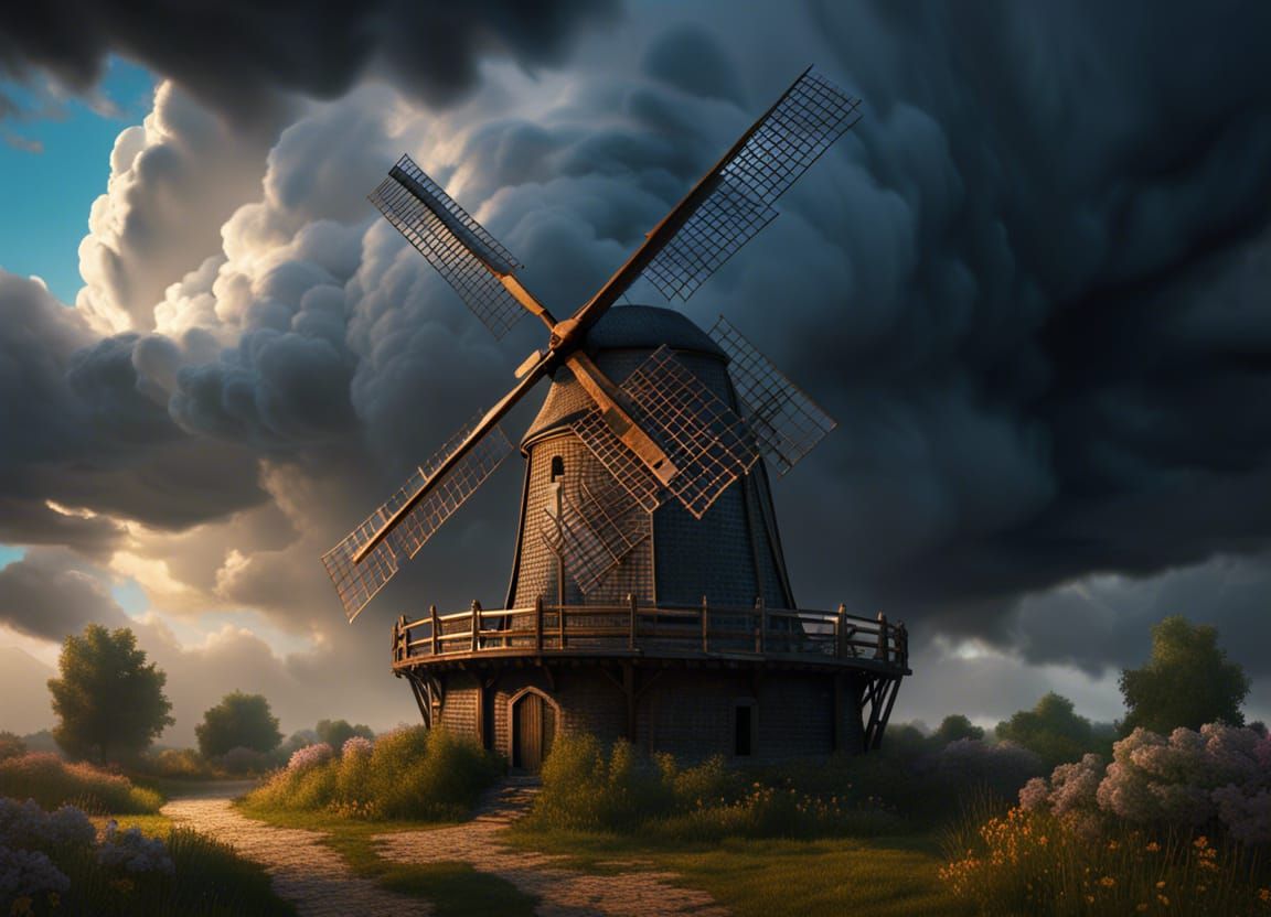 Storm Cloud Windmill in Hyperrealistic Style