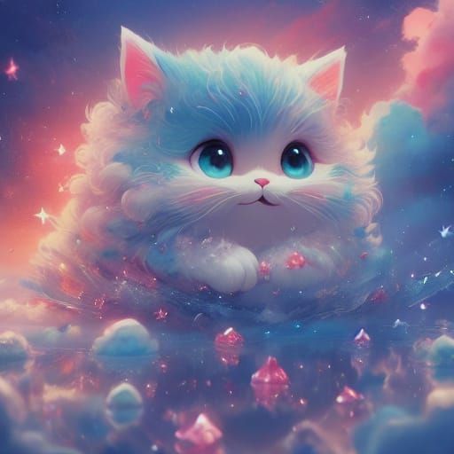 Kawaii Cloud Character in a Blue Sky