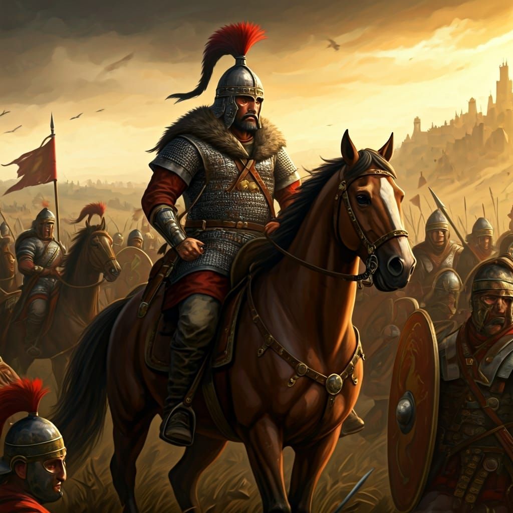 Hunnic Warriors Clash with Roman Legionnaires