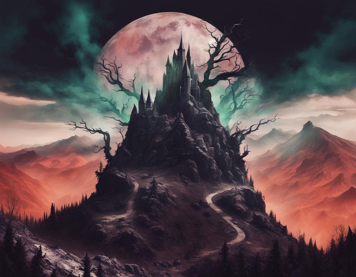 Witches Coven on Ominous Mountain, Dark Academia Art