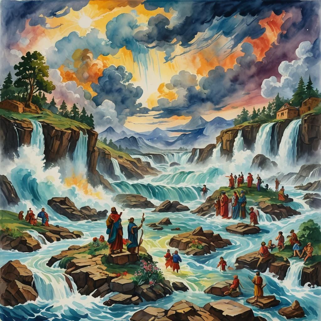 Deluge: Gouache Painting of Earth's Creation