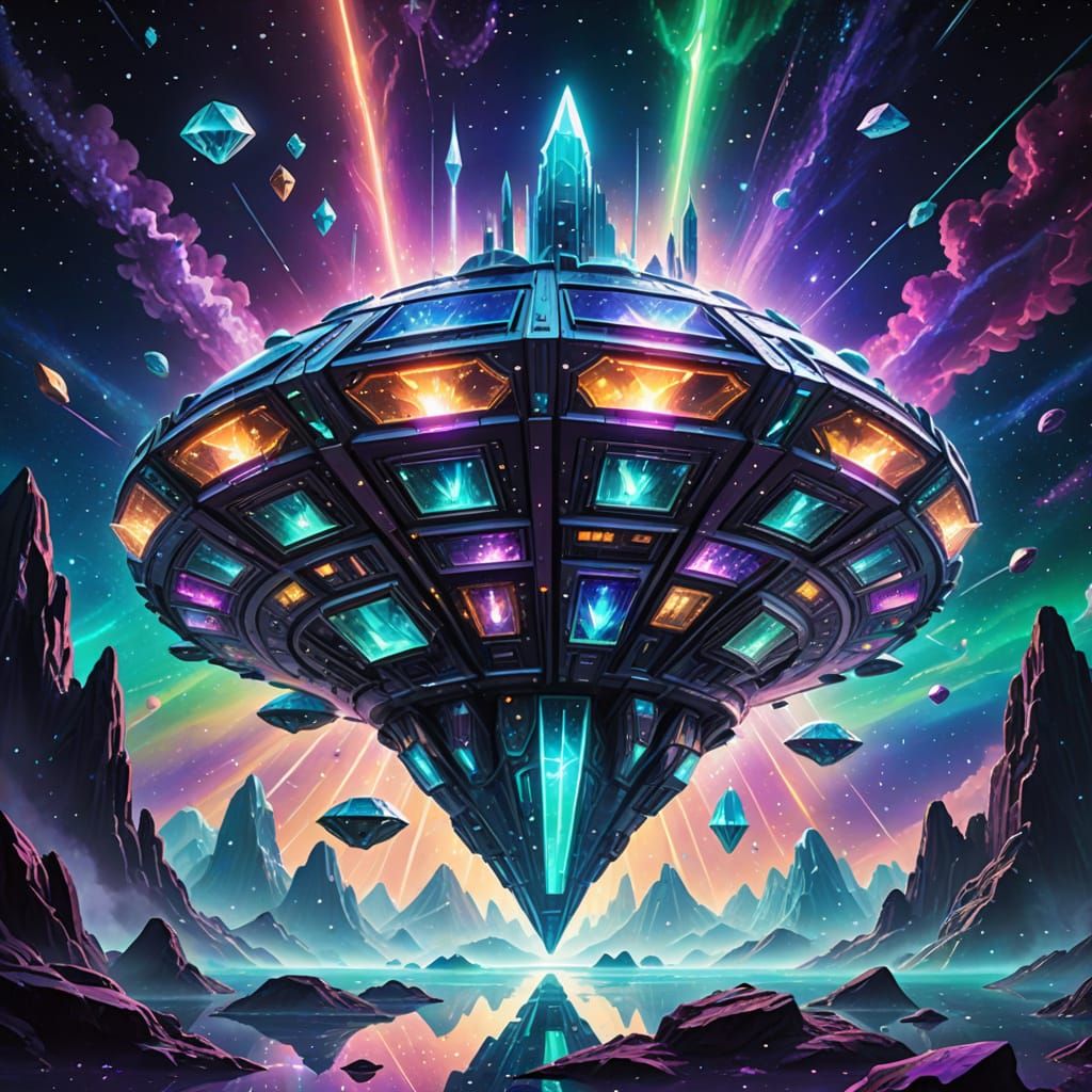Gemstone Mothership in Neon Digital Art