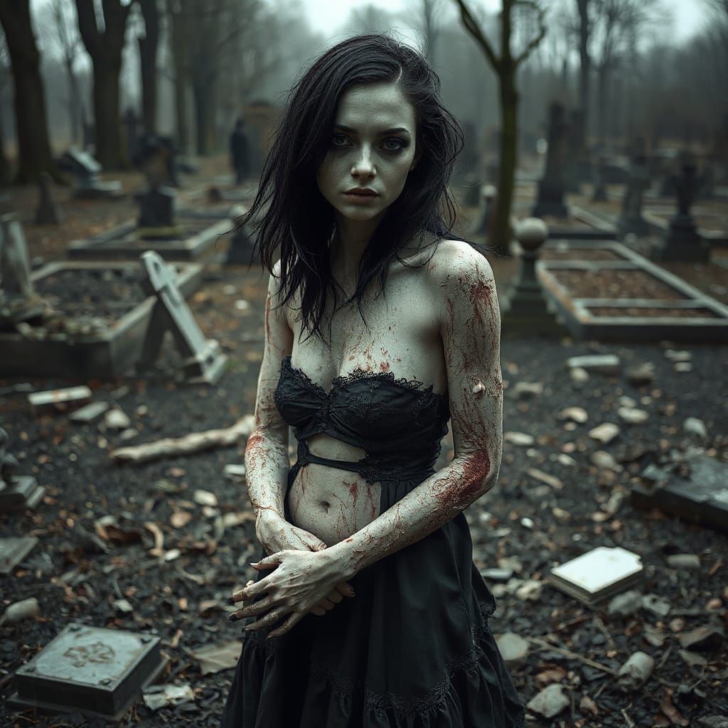 Decaying Gothic Plague Doctor in Graveyard