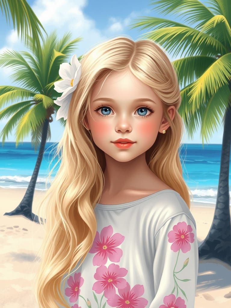 Tropical Girl Portrait in Impressionist Style