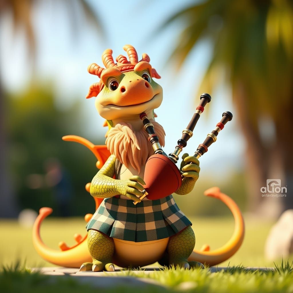 Bearded Dragon Piper in Vibrant Scottish Highlands