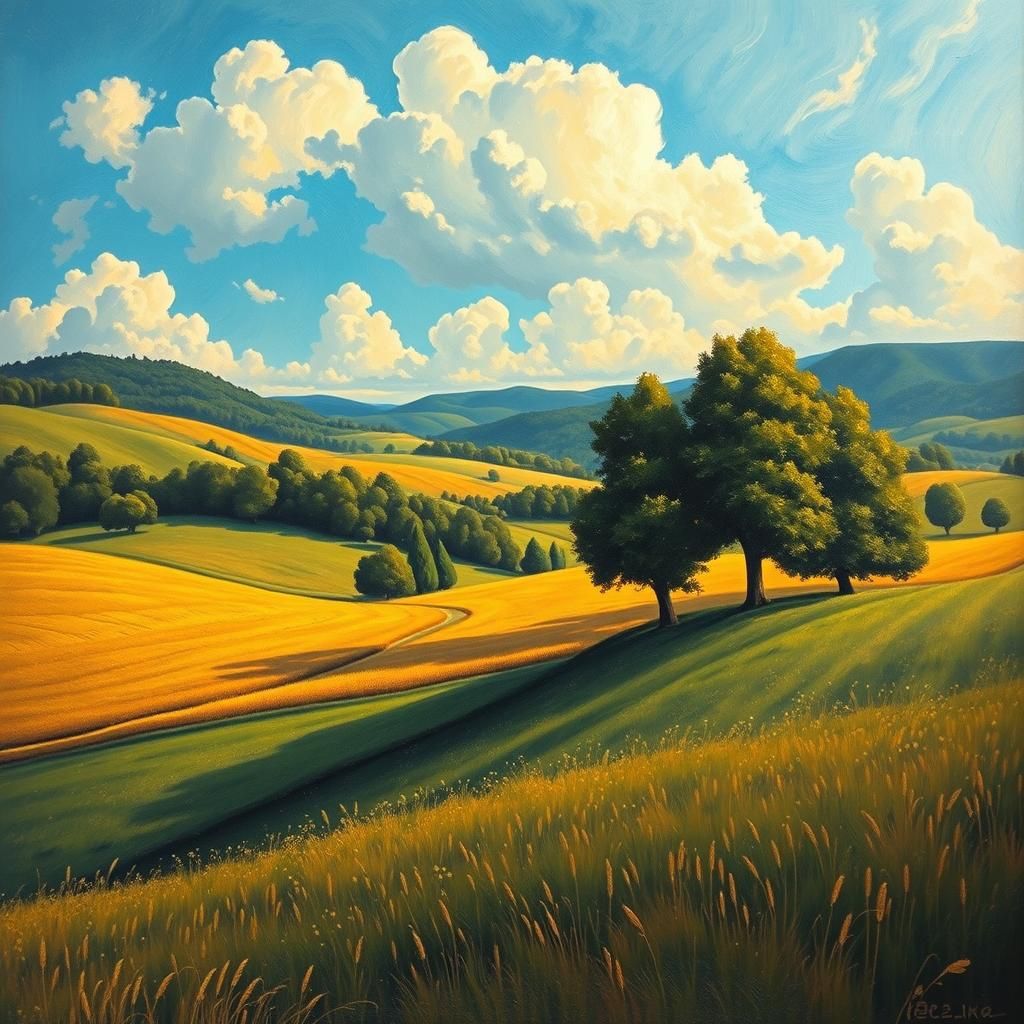Idyllic Landscape Painting in Dreamy Surrealist Style