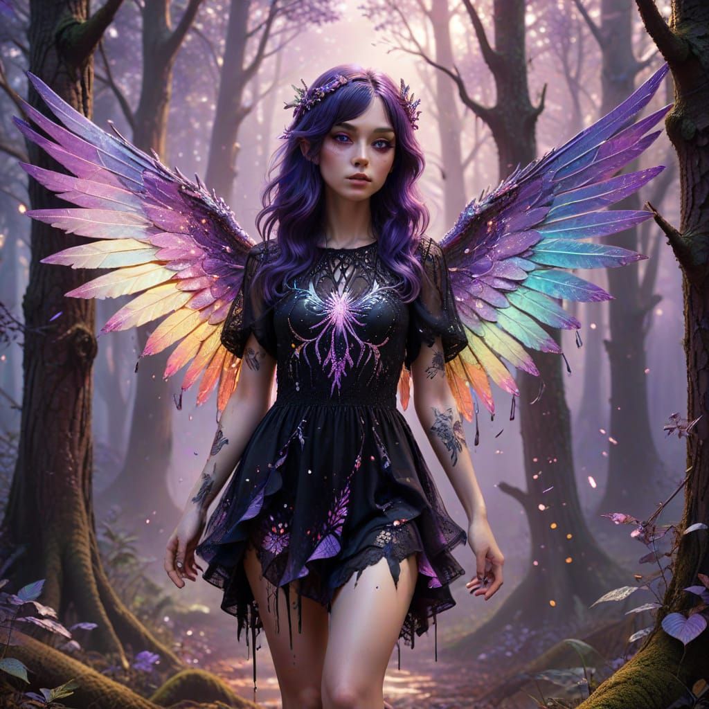 Gothic Angel with Violet Eyes in Candy Art Style