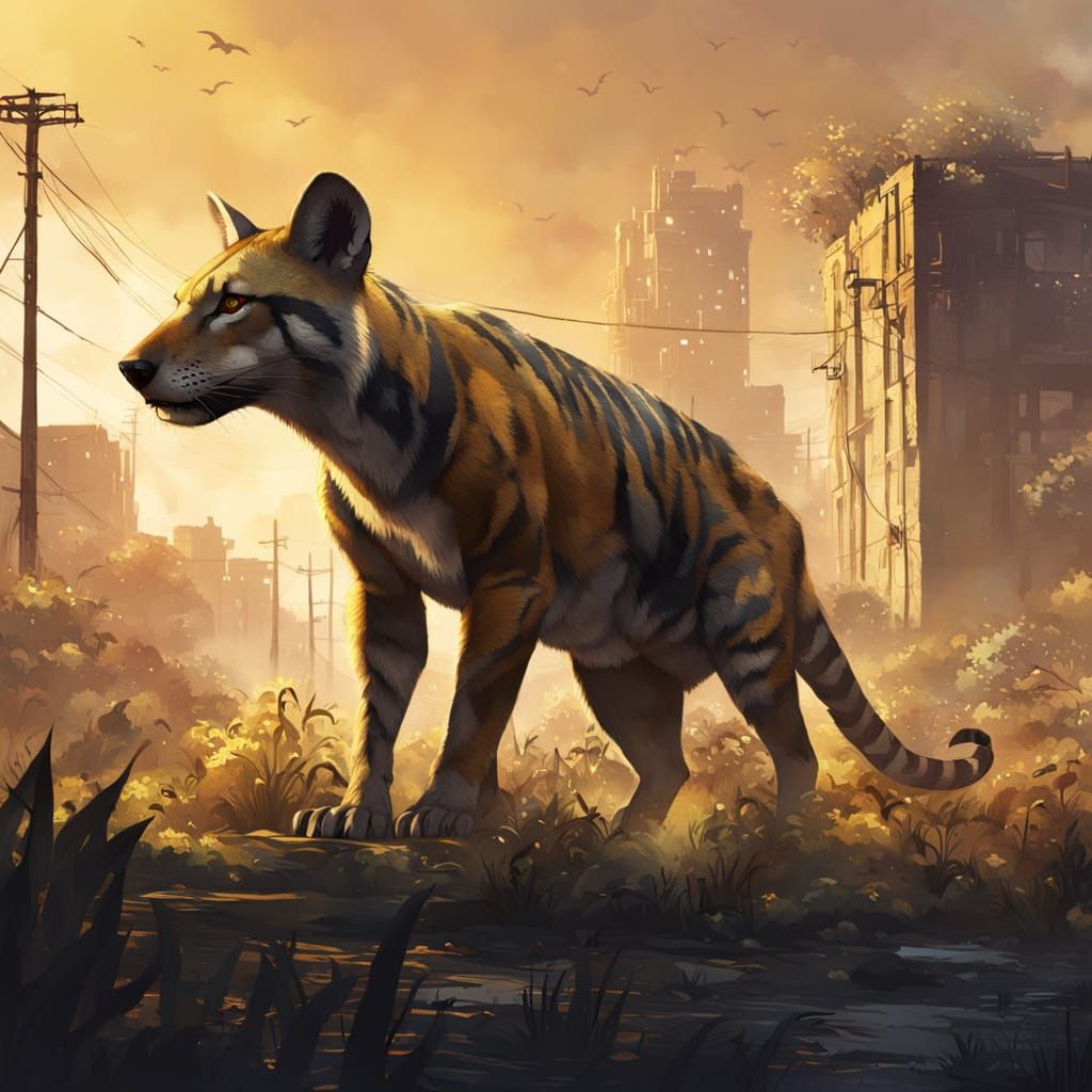 Tasmanian Tiger in Post-Apocalyptic City Concept Art