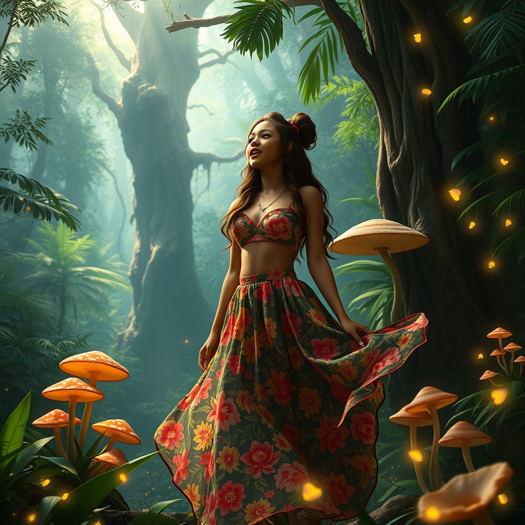 Zendaya in Rainforest, Detailed Matte Painting