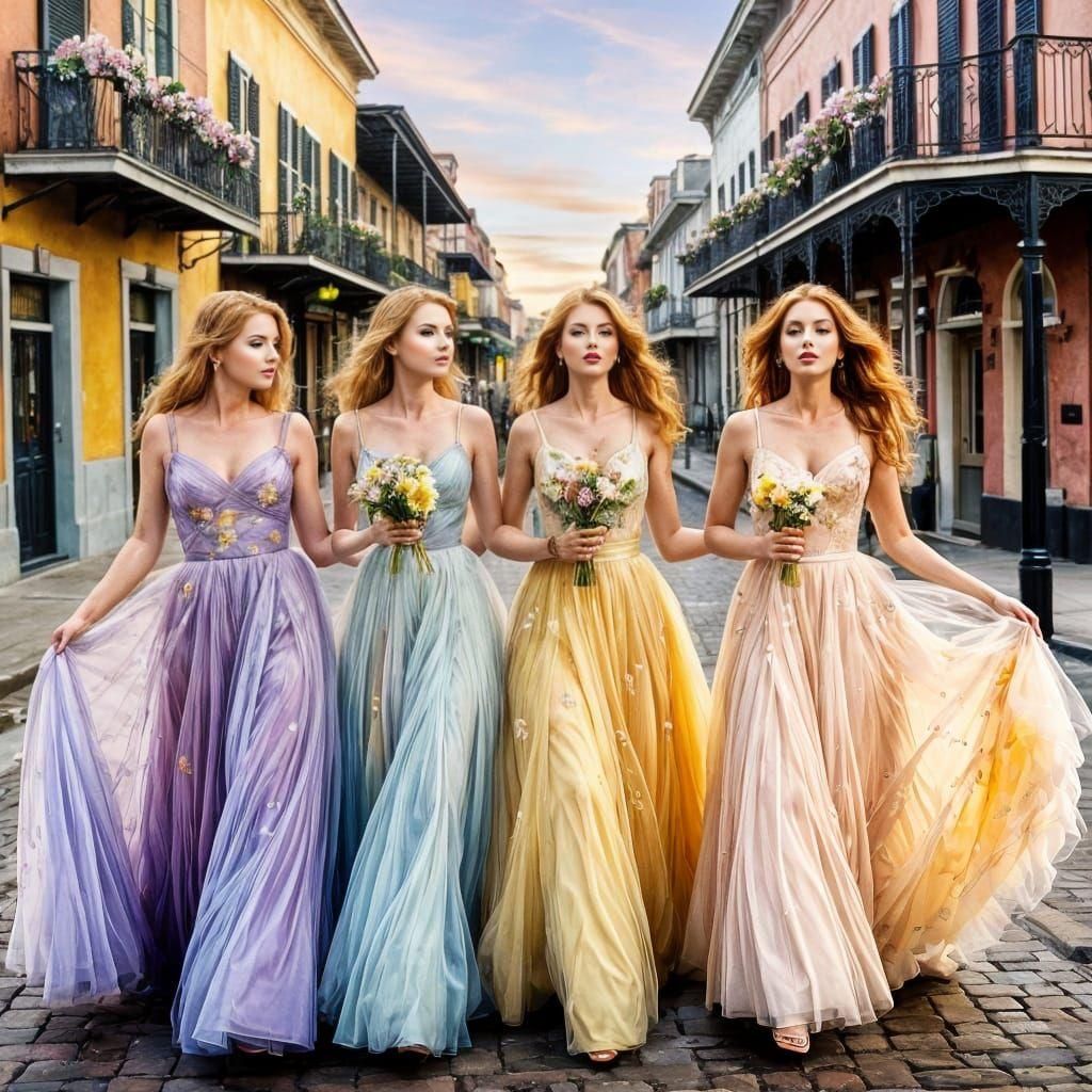 Watercolor Women in Tulle Dresses, French Quarter