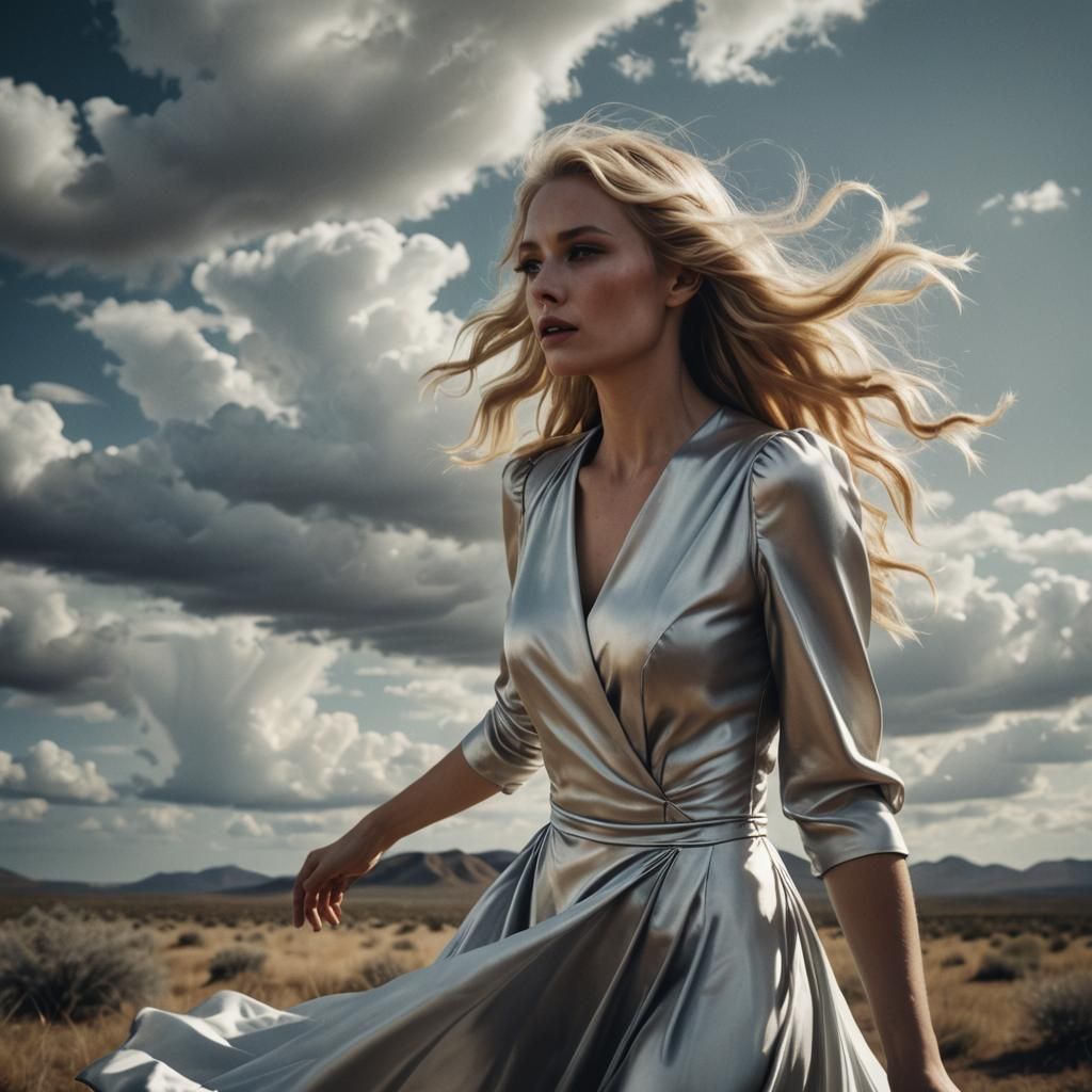 Blonde Girl in Silver Dress Cinematic Film Still