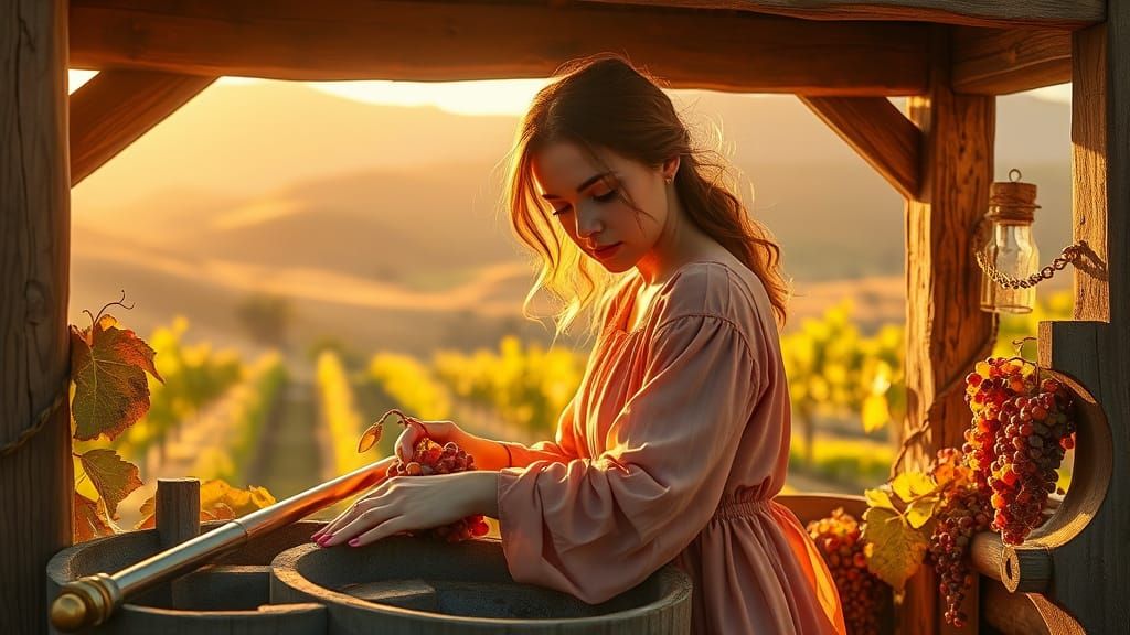 Woman Treading Grapes in Vineyard: Splash Art