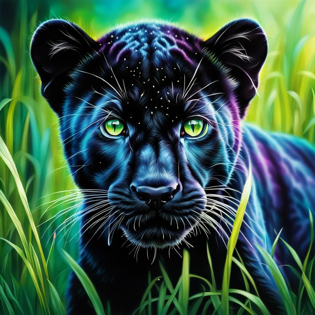 Baby Black Panther Portrait in Aurora Punk Style