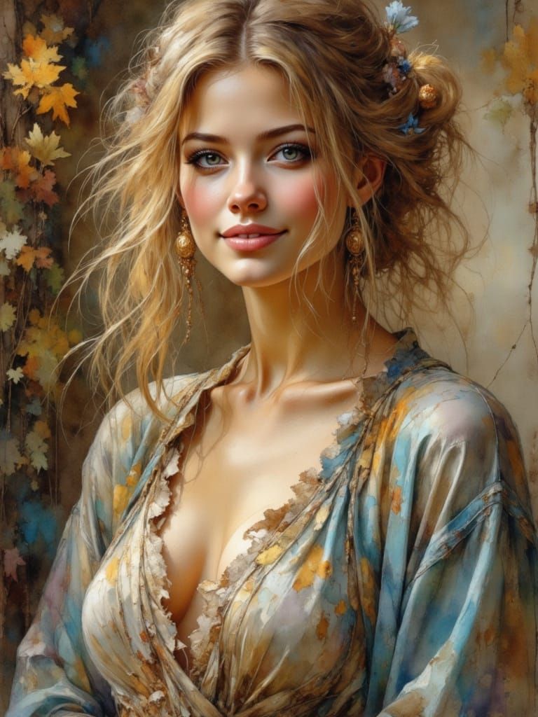 Pre-Raphaelite Muse in Hyper-Realistic Painting