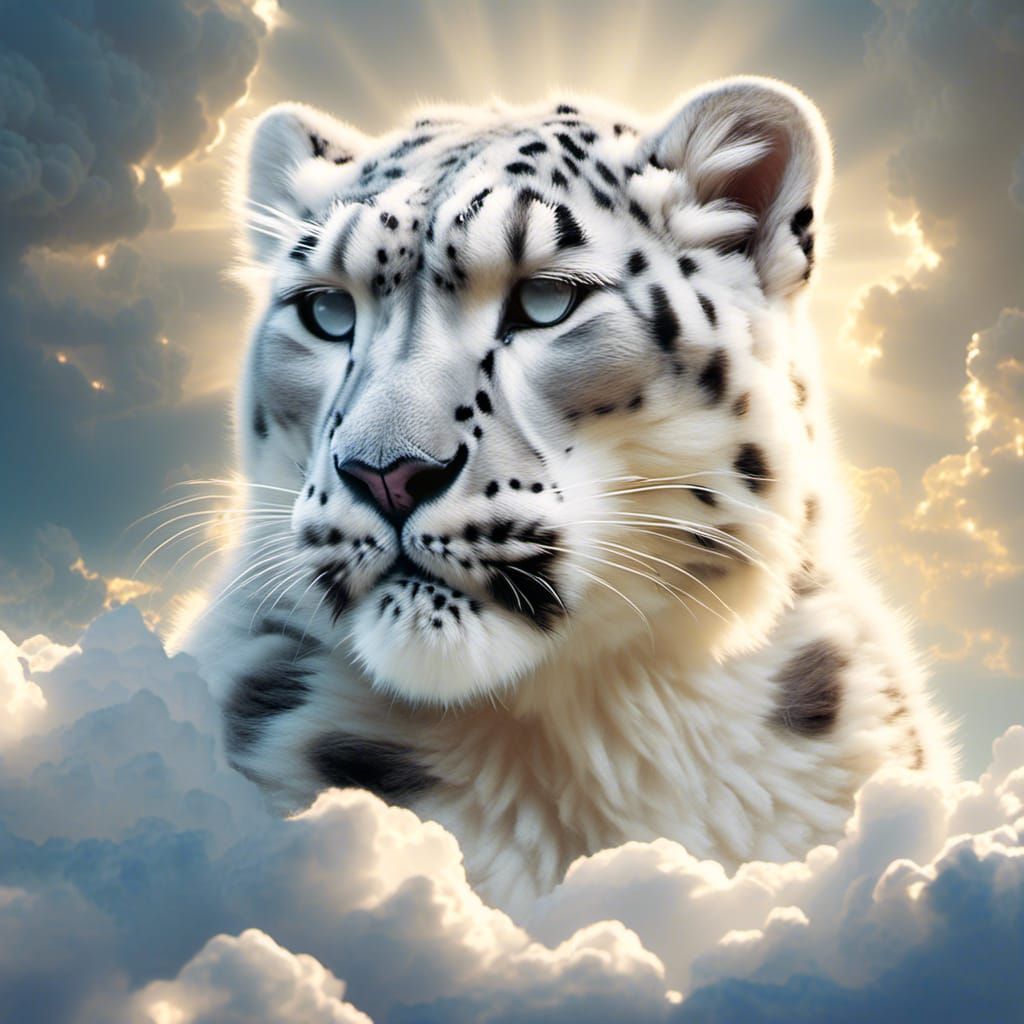 Dreamy Snow Leopard in Cloudscape