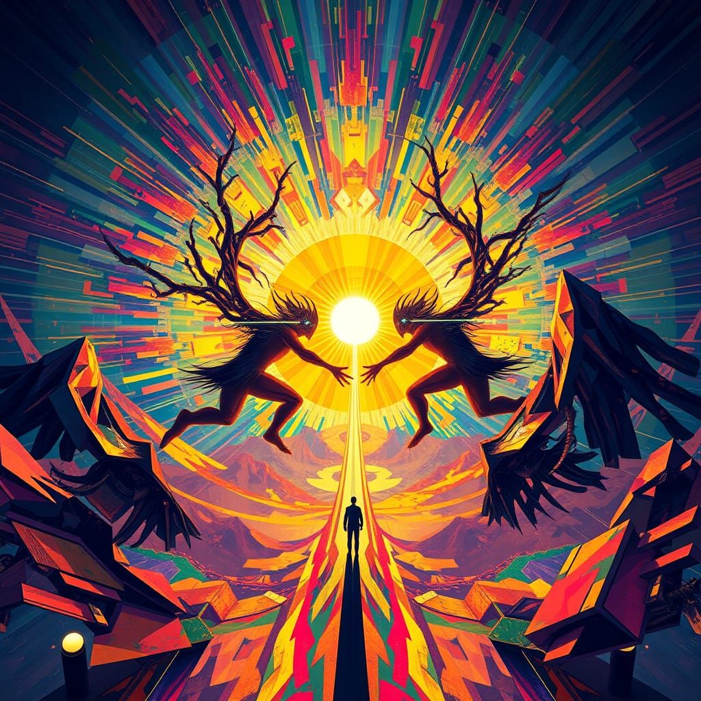 Vibrant Equinox Scene in Cyberpunk Oil Painting Style