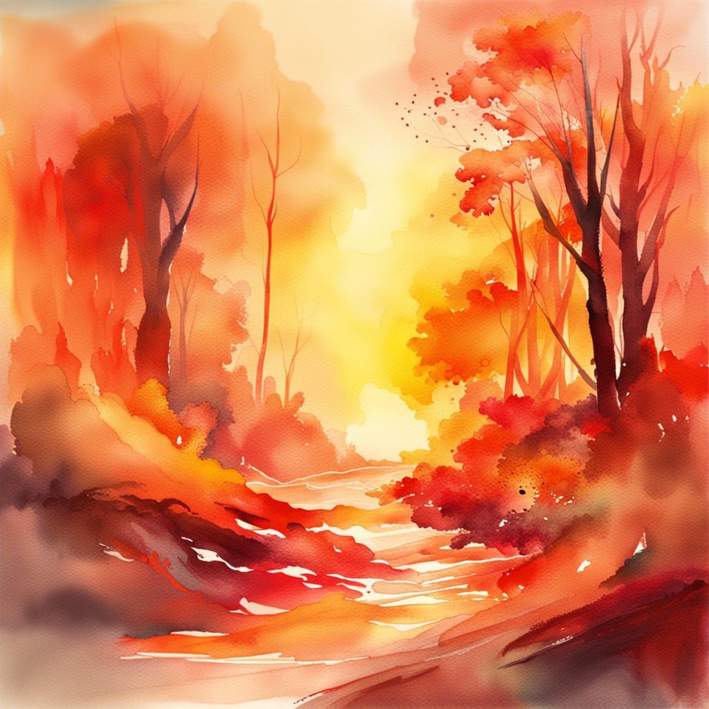 Autumn River in Warm Watercolor