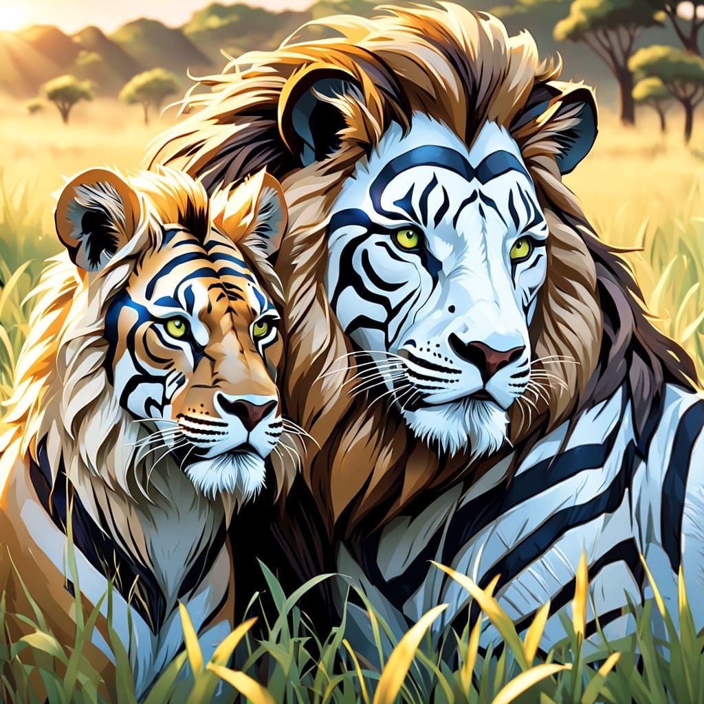 Majestic Lion and Zebra in Tender Moment
