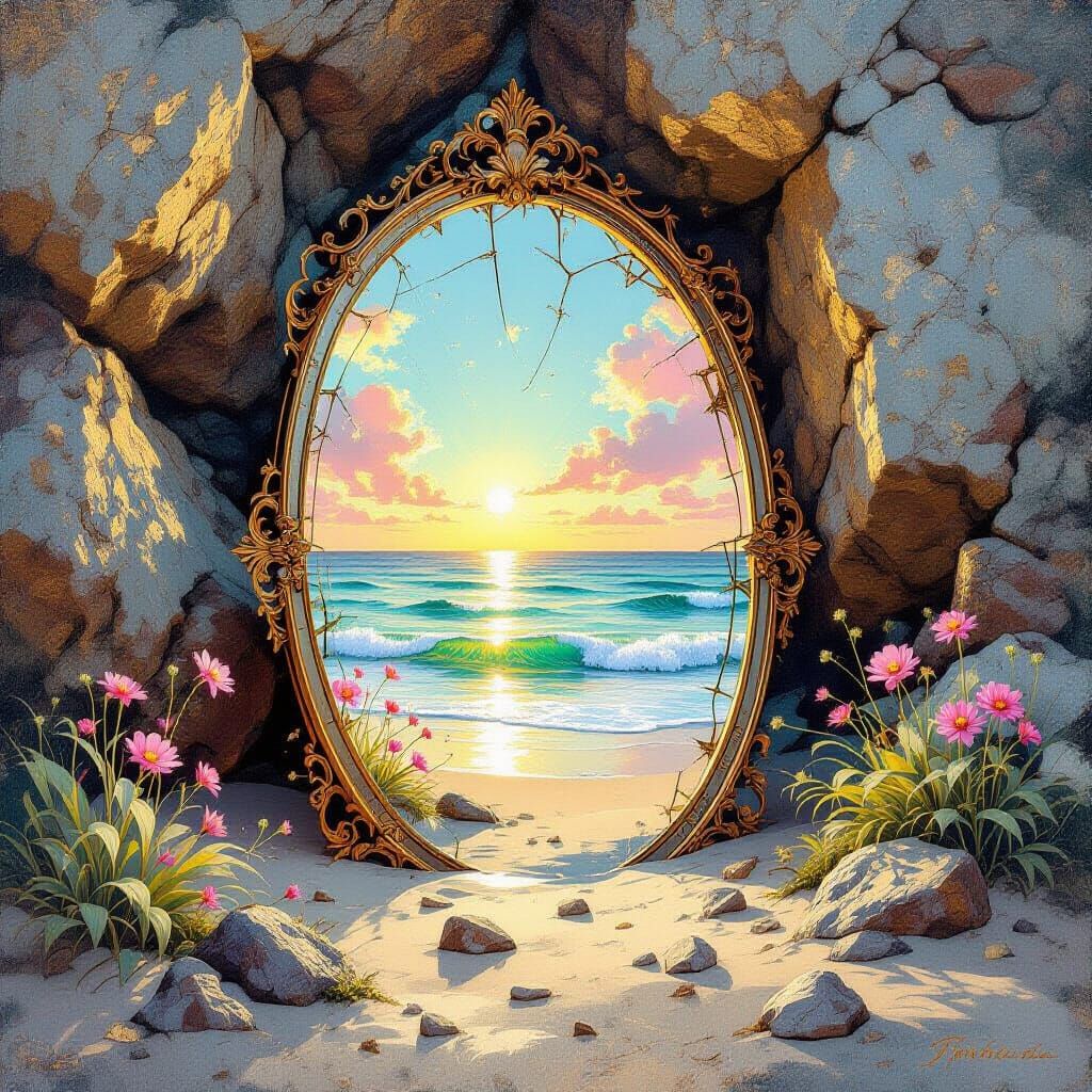 Shattered Mirror Allegory in Metamodern Style