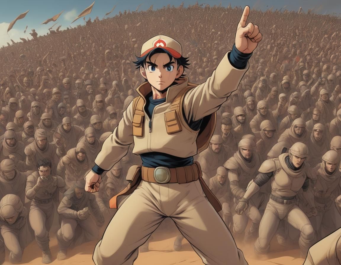 Ash Ketchum as Fremen Leader in Anime Style