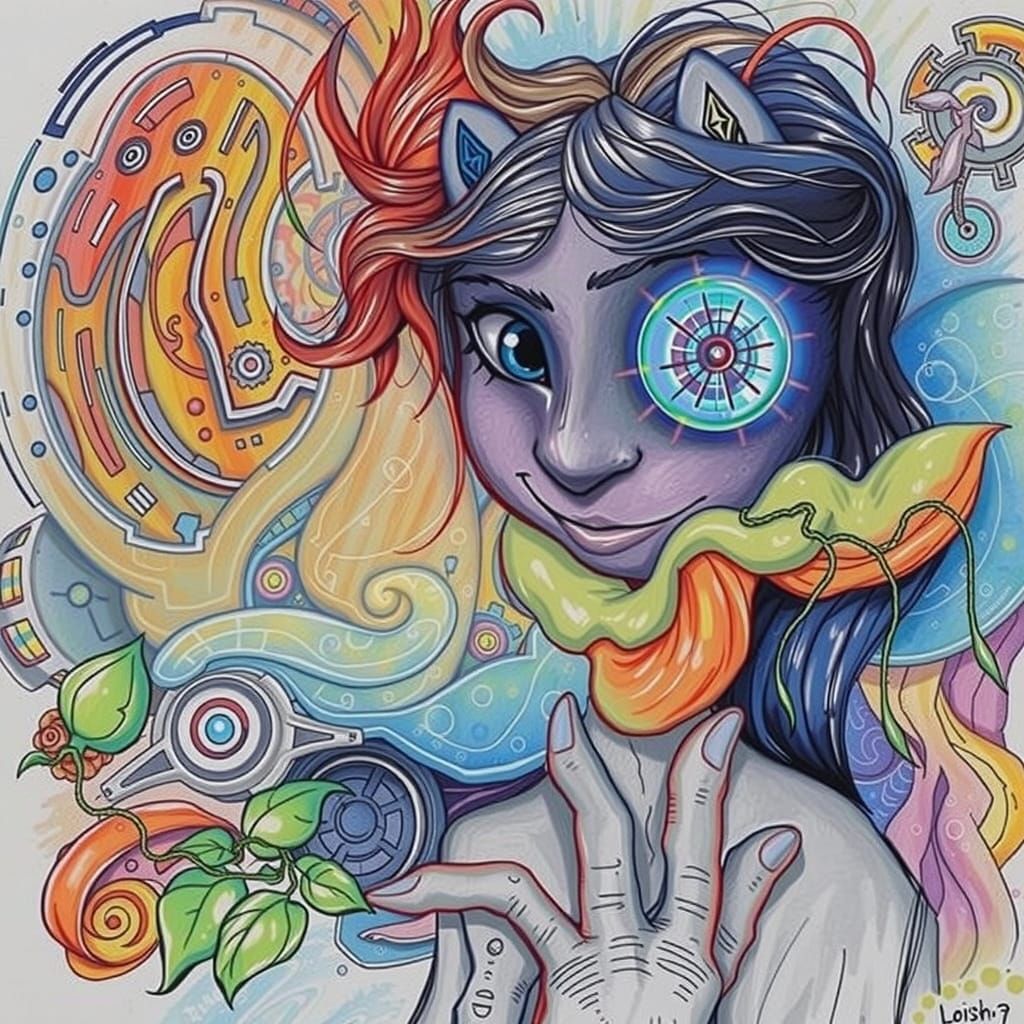 Enigmatic Woman Surrounded by Dreamlike Space Engine