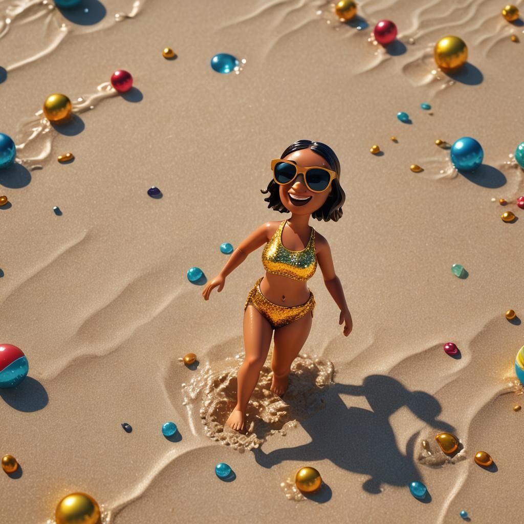Playful Beach Figure in Vibrant 3D Digital Art