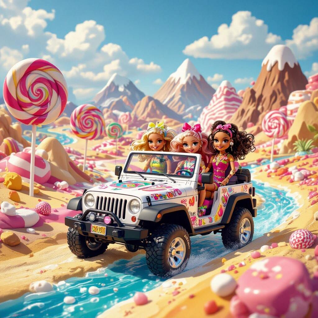 Bratz Dolls Road Trip in Hyperrealistic Style