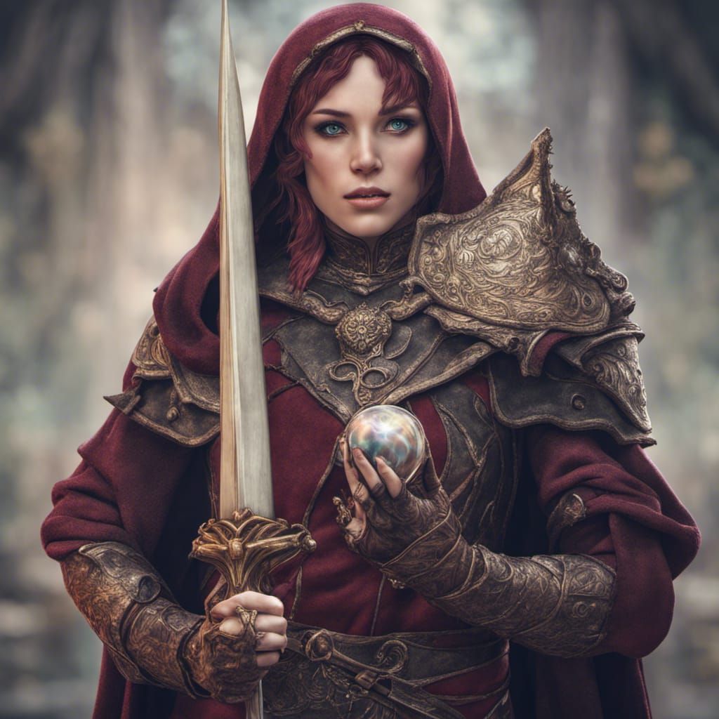Hyperrealistic Elf Sorcerer with Burgundy Hair