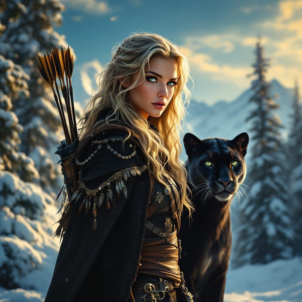 Elegant Warrior in Winter Wonderland in Impressive Cyberpunk...