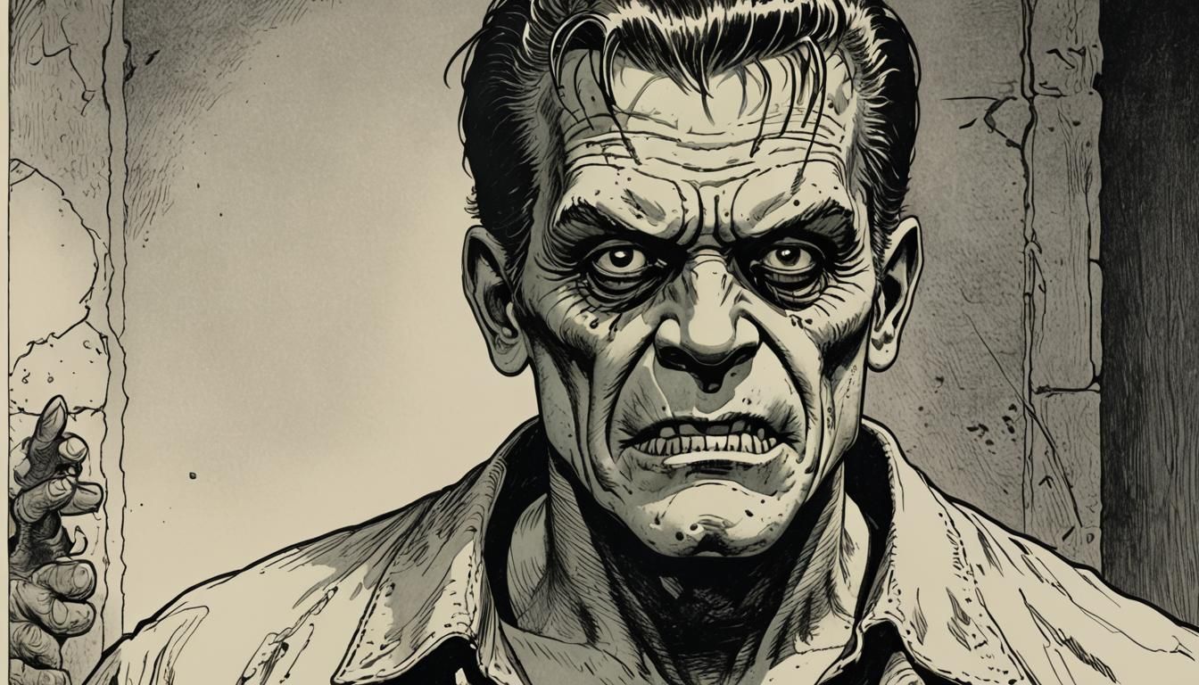 Frankenstein's monster, 1950s horror comic book line drawing
