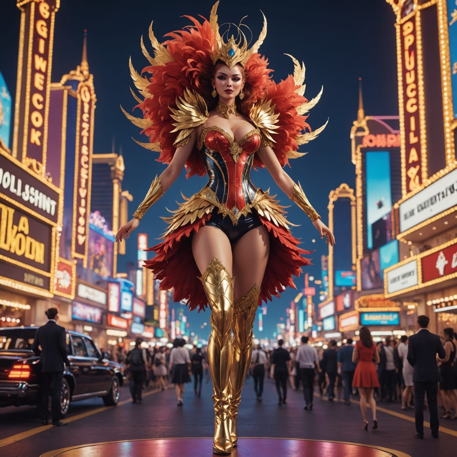 Giant Showgirl Dominates Tiny Las Vegas in 3D Anime Style