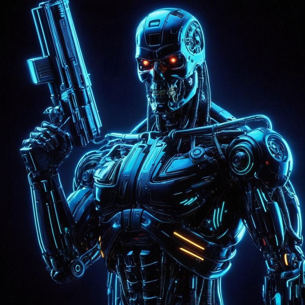 Cyberpunk Terminator in Neon Future War