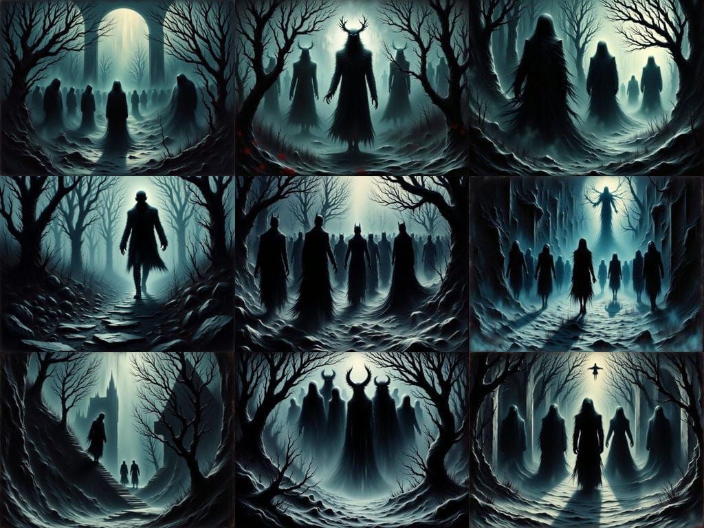 German Expressionist Warlocks in Enchanted Winter Night