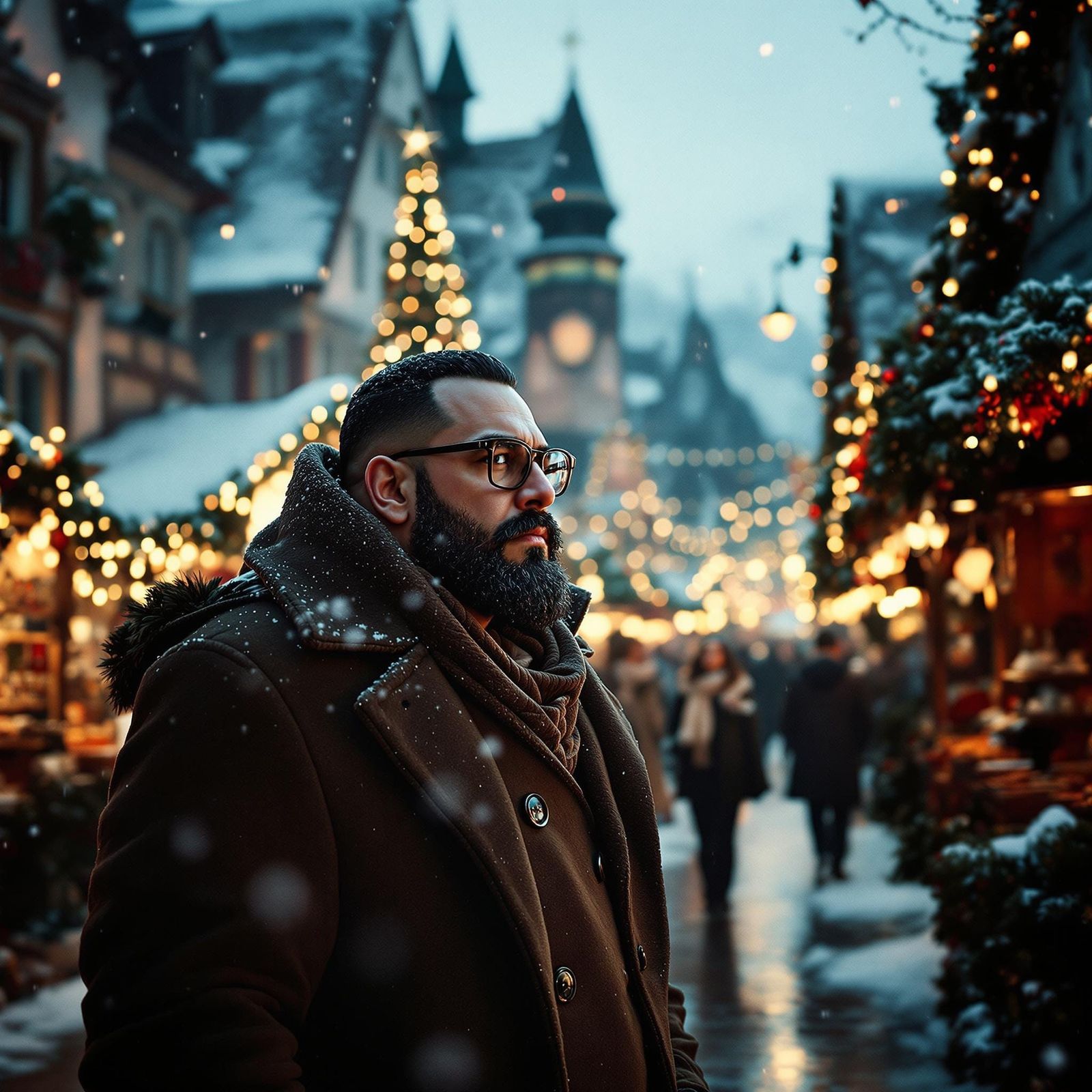 Man at Christmas Market: Cinematic Film Still