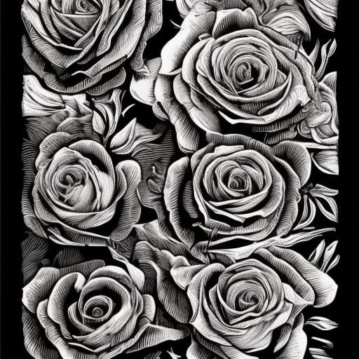 Elegant Monochrome Rose Linocut Print