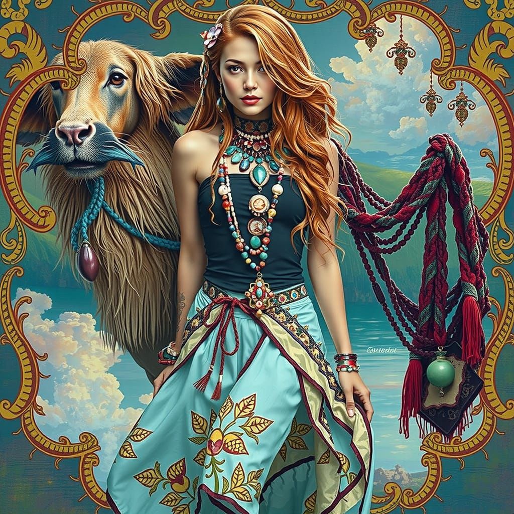 Photorealistic Woman with Auburn Hair in Outdoor Setting