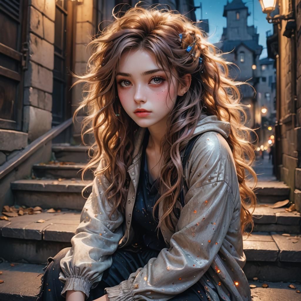 Anime Girl Portrait with Expressive Eyes in Fantasy Art