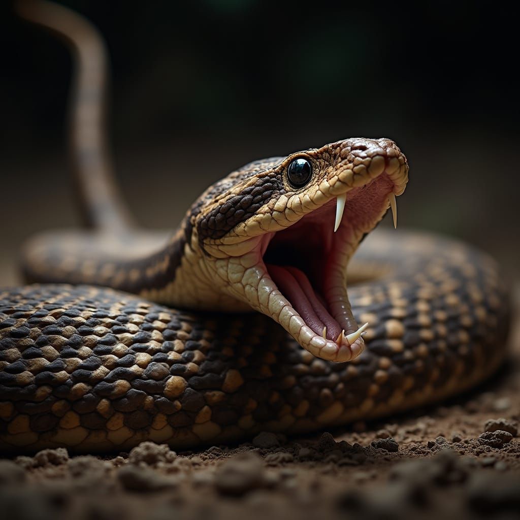 Photorealistic Diamondback Rattlesnake Strikes with Deadly P...