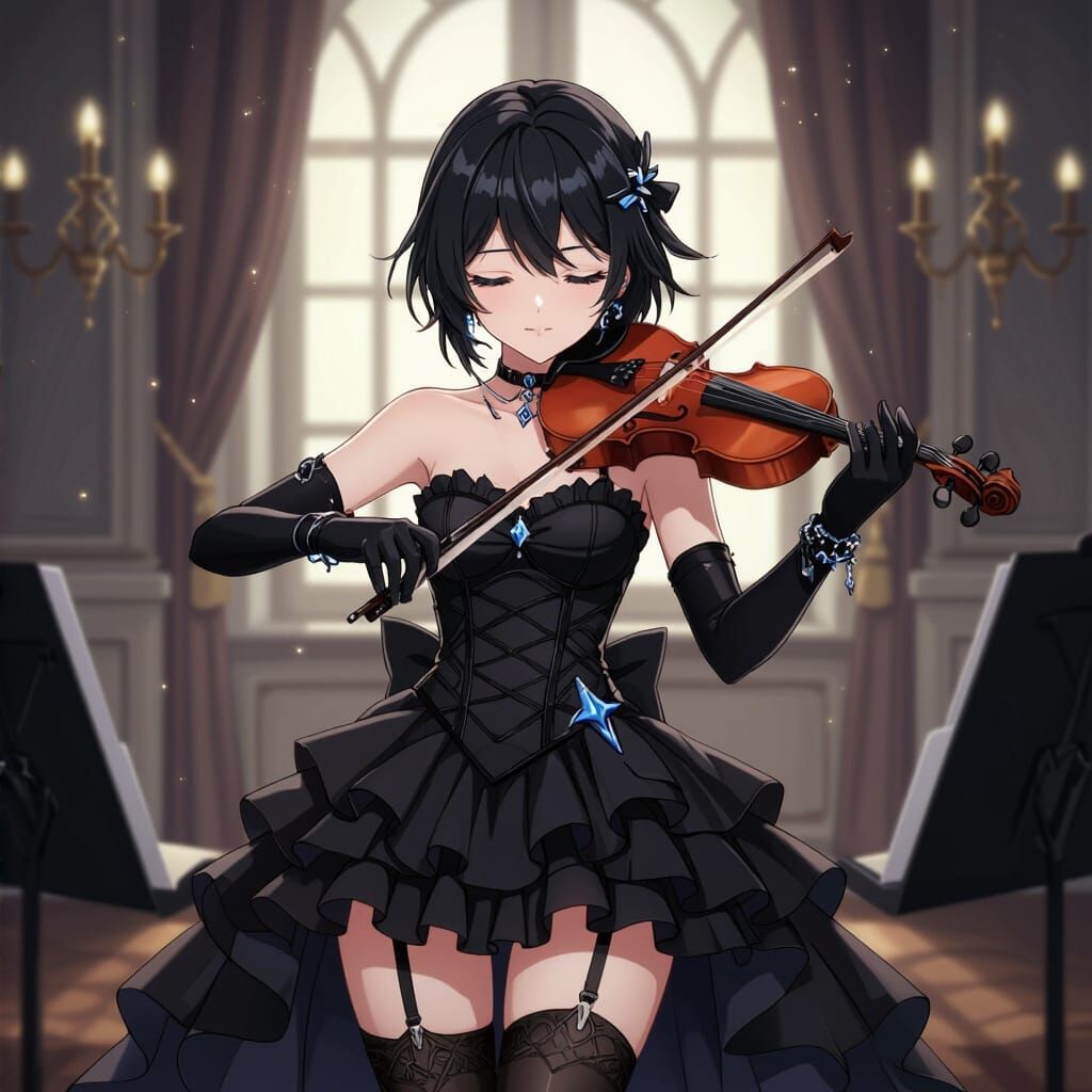Girl Playing Violin in 3D Anime Art Style