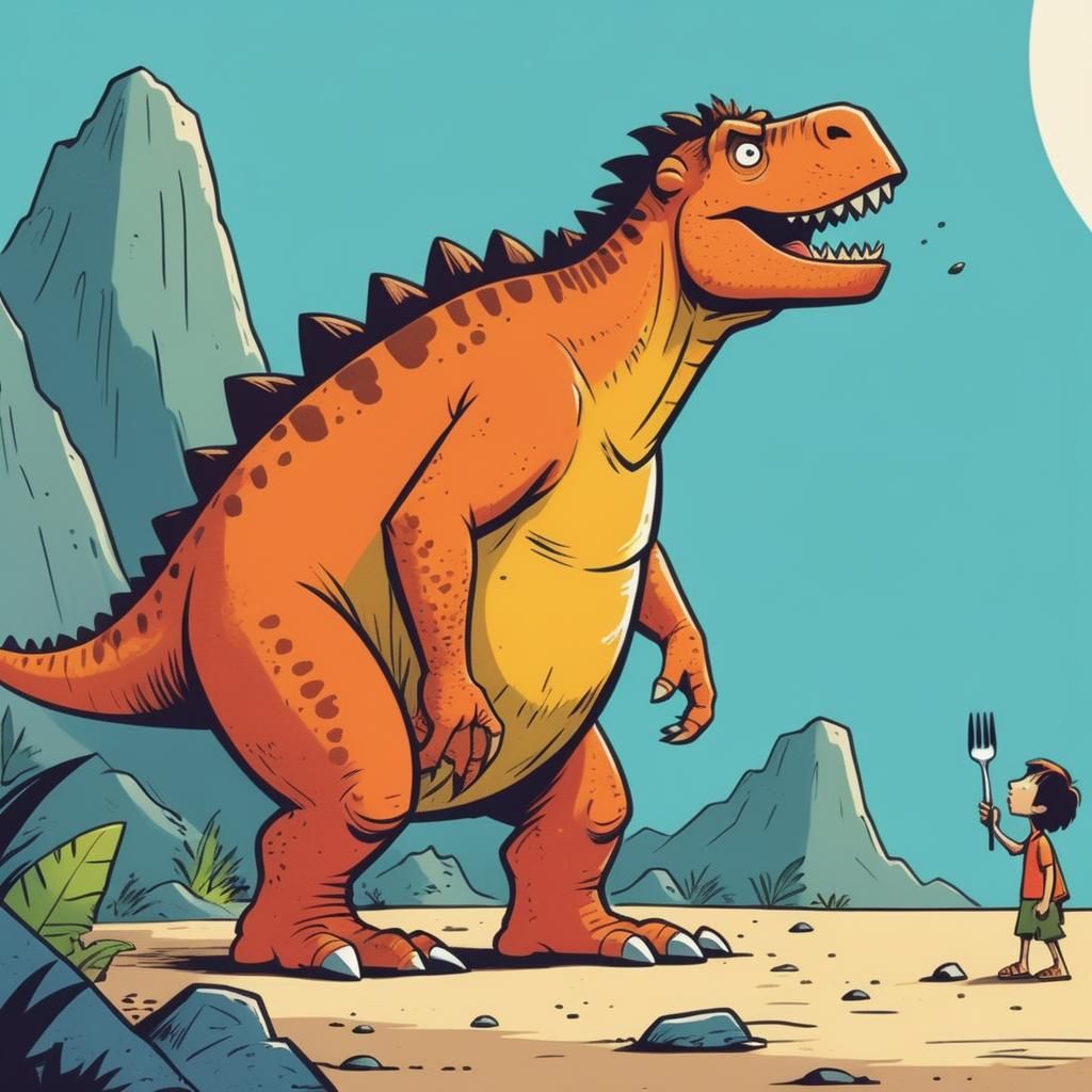 Caveman and Adorable Dinosaur Cartoon