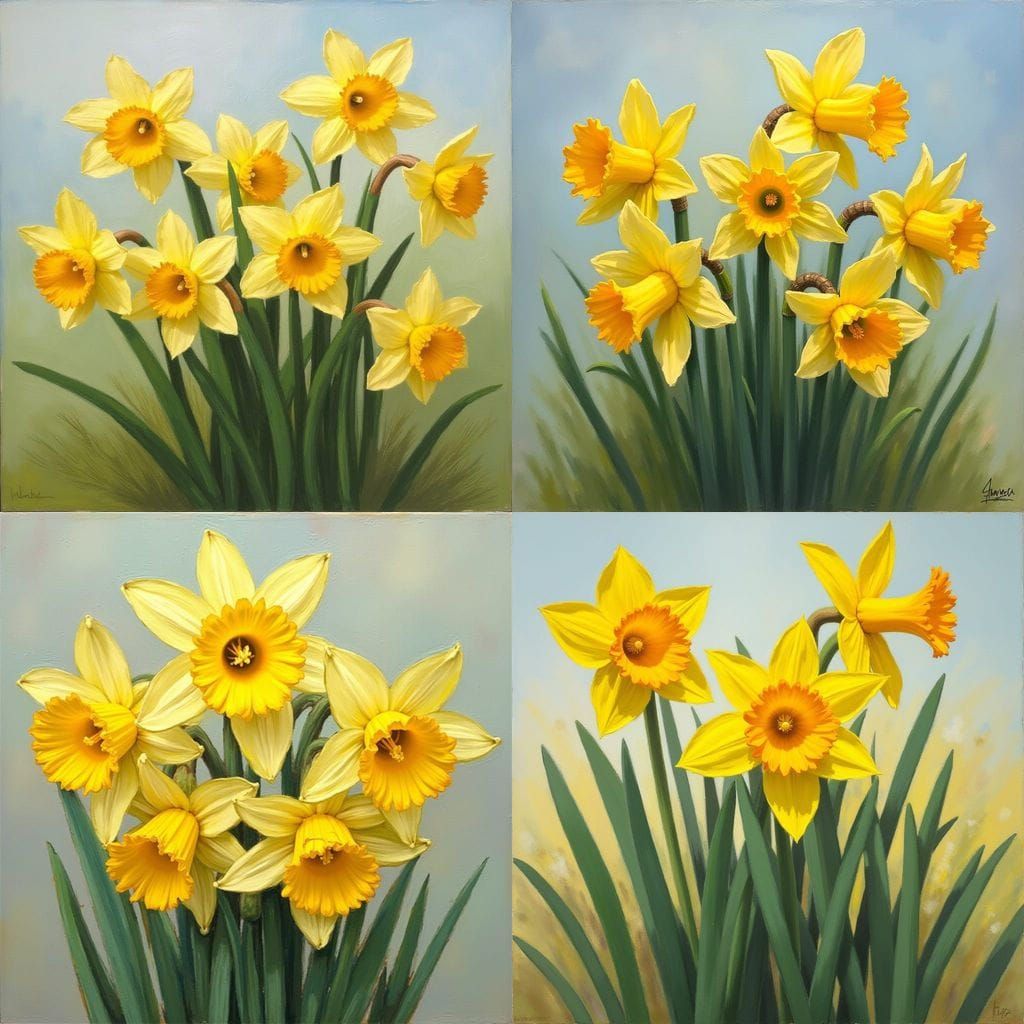 Daffodils in Impressionist Oil Painting Style
