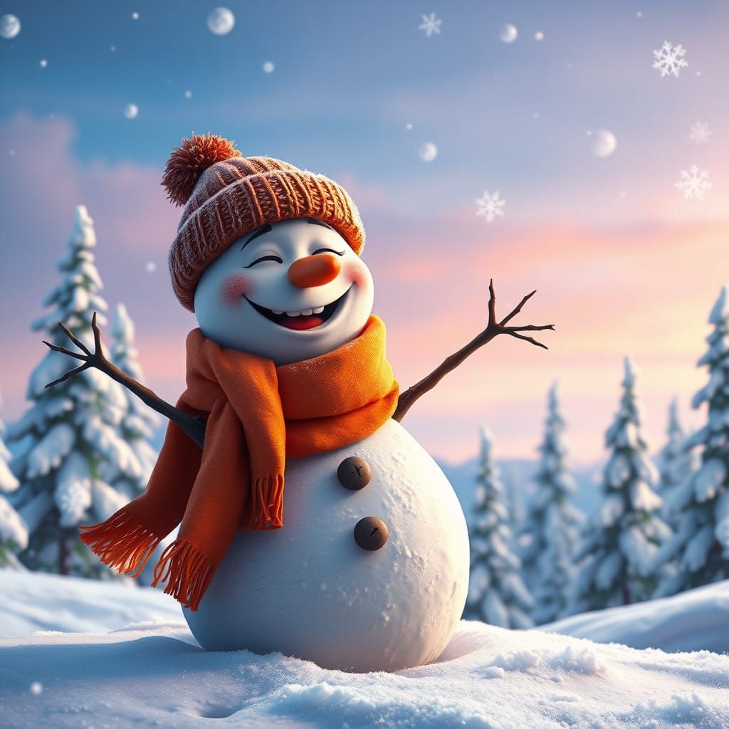 Whimsical Snowman in Winter Wonderland